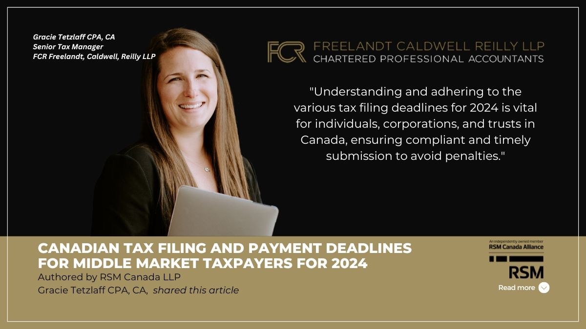 Canadian tax filing and payment deadlines for middle-market taxpayers for 2024